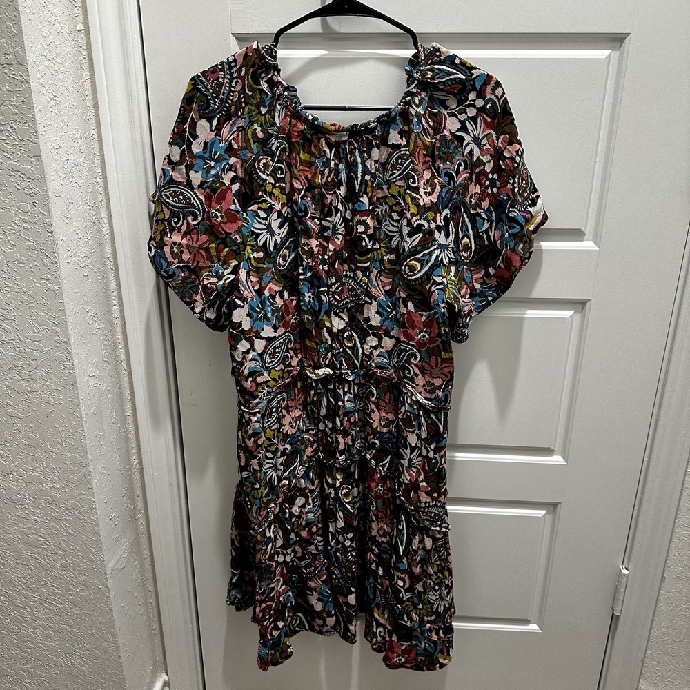 Anthropologie Floral Paisley Mini Dress in Black, Blue, Pink, Olive - Picture 6 of 11